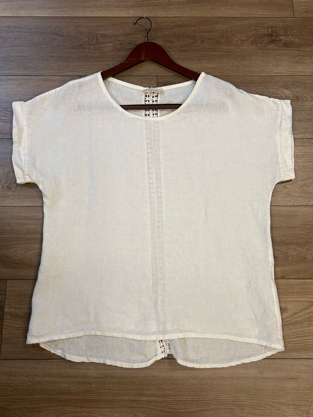Bellambra Made In Italy 100% Linen Crochet Back Top M White Boho